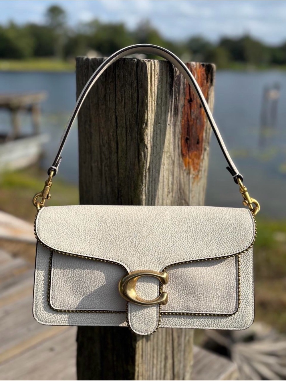 Coach Cream Leather Shoulder Bag with Gold Hardware